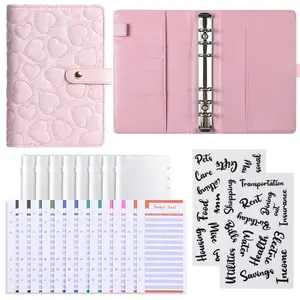 Aesthetic Macaron Heart A6 Loose Leaf Cash Budget Notebook Detachable Outer Cover Refillable Ring Binder Financial Planning Diary Personal Money Management Planner