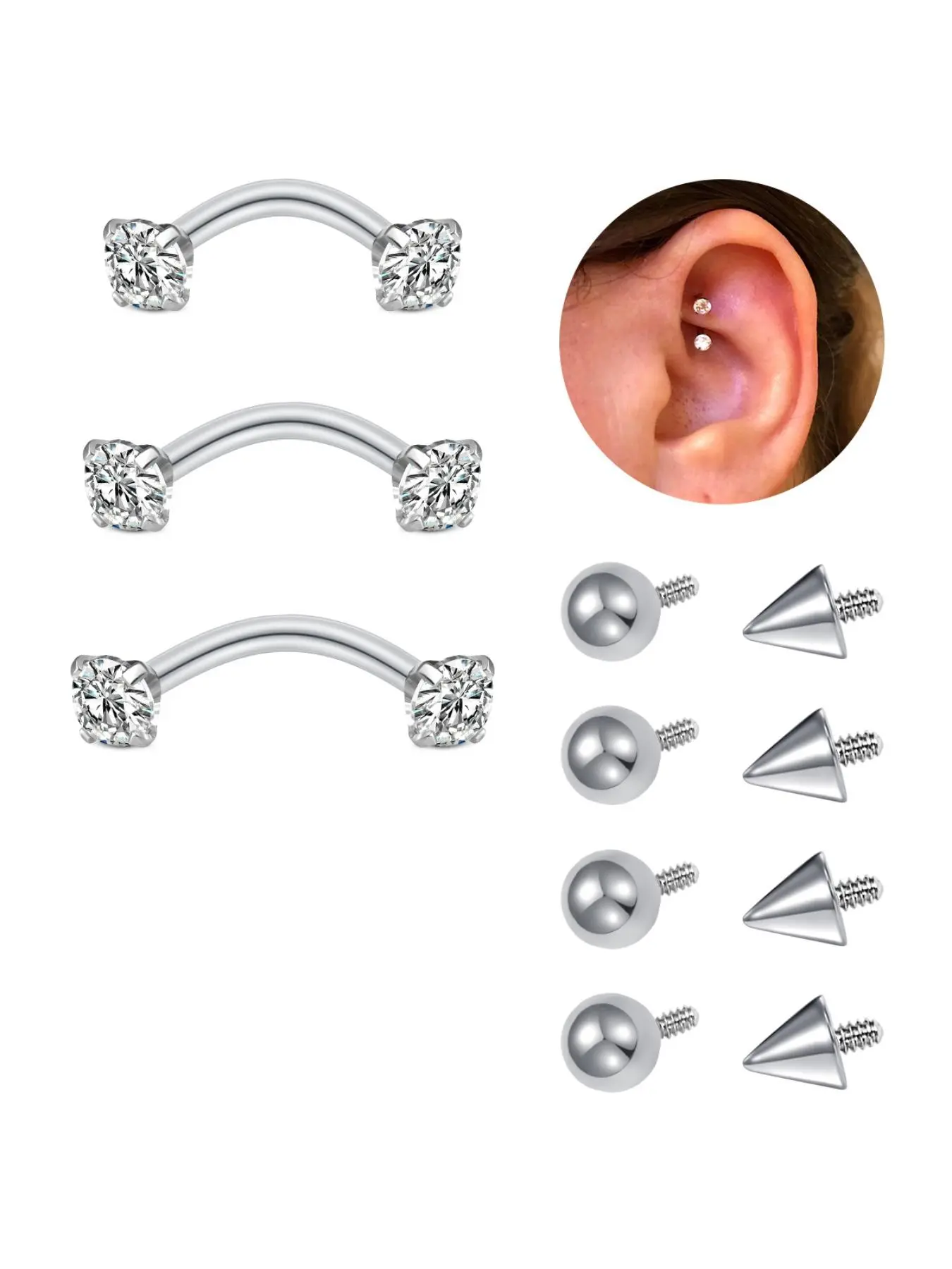 16g Rook Earrings, 16g Eyebrow Jewelry, 16 Gauge Eyebrow Rings, Bridge Surface Tragus Jewelry, Curved Barbell Vertical Labret Jewelry, Replacement Balls Spikes, Flat Pierced Jewelry, Side Labret Jewelry, Body Piercing Jewelry