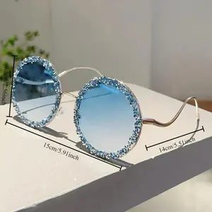 Women's Oversized Round Glasses with Colorful Crystal Accents Lightweight Metal Frame Polarized Wrap Around Fashion Eyewear for Parties Beach Daily Wear