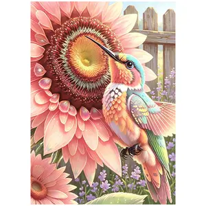Pastel Hummingbird Pink Sunflower Diamond Art Kit - 11.8"×15.7"