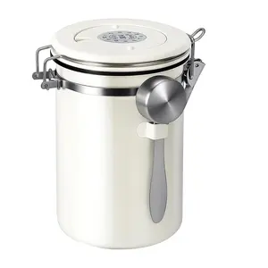 Stainless Steel Coffee Canister - 22OZ Airtight Coffee Bean Storage Grounds Container Holder with Date Tracker & Measuring Scoop,Kitchen Food Canister Jar for Cereal, Sugar, Tea,Flour. Gifts