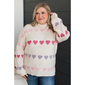 Cherished Time Heart Knit Sweater- Cream Multi