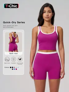 Women's Two-Piece Colorblock Yoga Set, Yoga Clothes Set, High-Waisted Ribbed Casual Fitness Sportswear, Versatile Gym Workout