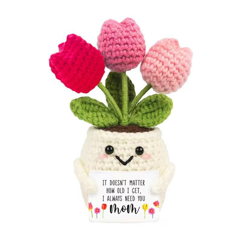 Handmade Crochet Artificial Potted Flowers - Decorative Home Accessory with Shipping Included, Cute Girly Gift for Best Friend Birthday, GF Gift for Desktop Ornament
