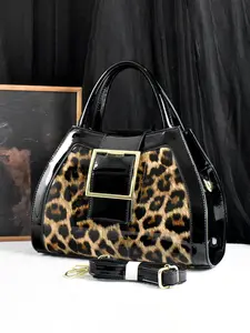 Designer Peacock Design Women's Handbag, Elegant Feather Pattern Boston Bag, PU Material, All Seasons Fashion Accessory