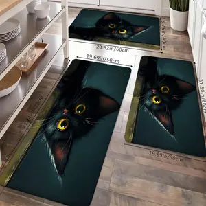 Cute Black Cat Kitchen Rug Set, Kitten Non-Slip Washable Floor Mats, Cute Animal Runner Rugs for Kitchen, Living Room & Cat Lover Home Decor