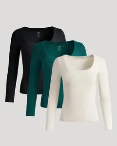 Womens Ribbed Long Sleeve Scoop Neck Tee 3-Pack