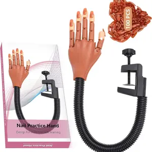 Practice Hand for Acrylic Nails,100 Pcs Nail Tips Flexible Training Hand Professional Nail Art Hand Tools Adjustable False Finger Nails for DIY Nail Manicure