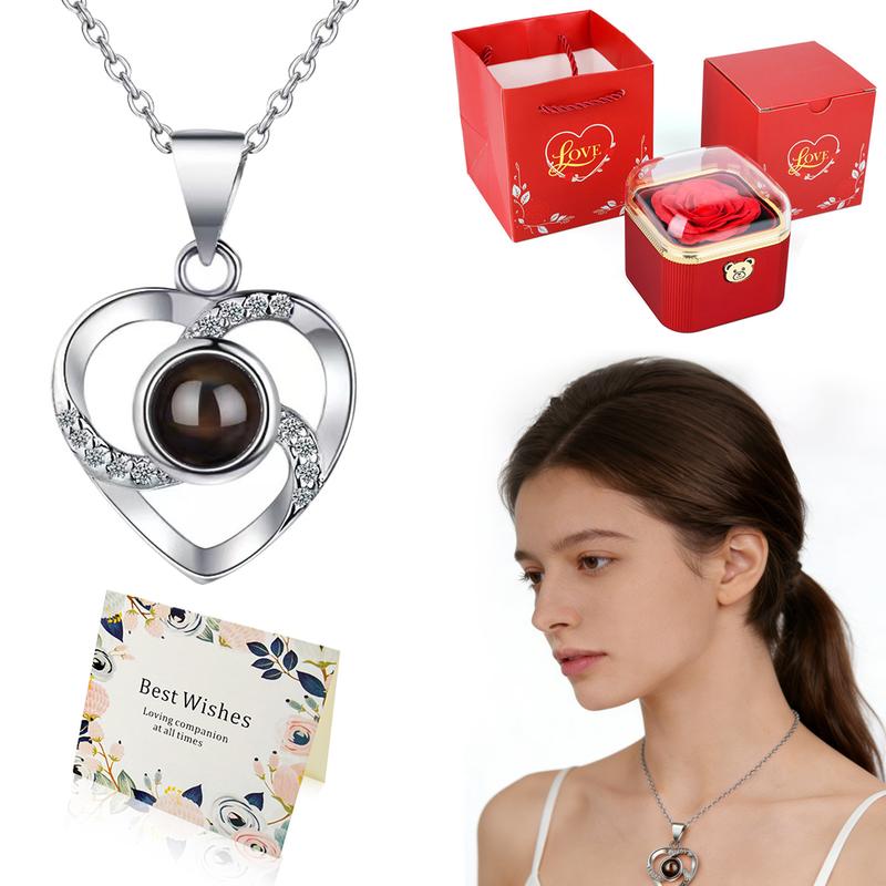 Preserved Red Real Rose with Heart I Love You Necklace -Eternal Flowers Rose Birthday Gifts for Women Her Mom Wife Girlfriend Grandma on Valentines Mothers Day Anniversary Romantic