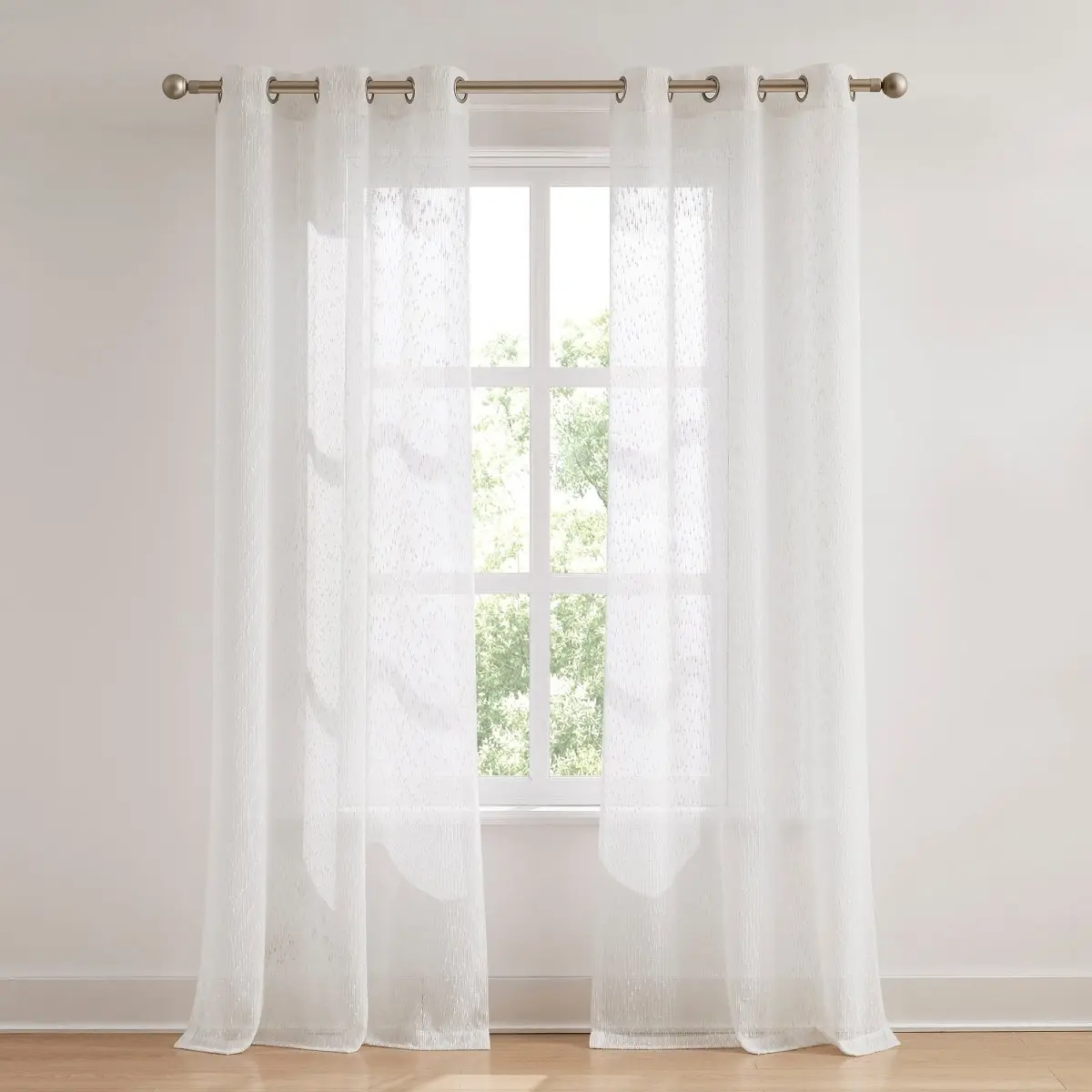 Lush Decor Aileen Textured Raindrop Sheer Window Curtain Panels Pair 38x84 Inches White Woven Tufts Modern Minimalist Style Machine Washable