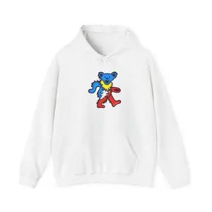 Grateful Dead Dancing Bear Unisex Hoodie | Jam Band  Red and Blue Dancing Bear Psychedelic Hoodie | Deadhead Music Festival Sweatshirt