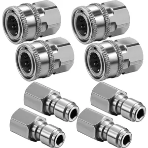 4 Sets 3/8 Inch Stainless Steel Male and Female Quick Connector Kit Pressure Washer Adapters Hose Quick Connector