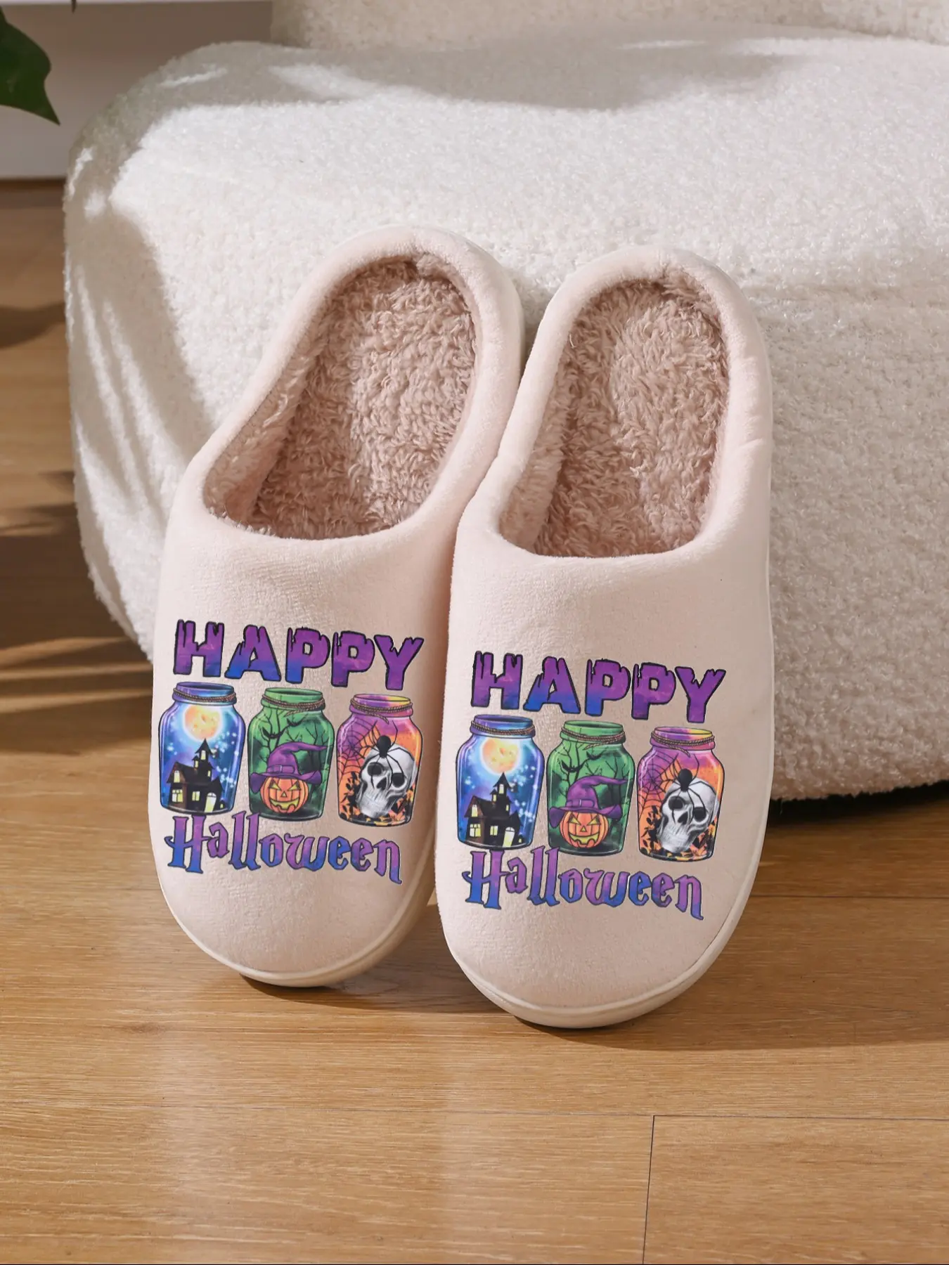 Women's Fall Winter Comfortable Thick Sole Non-Slip Soft Shoes, Halloween Spider Pumpkin Pattern, Casual Home Slippers