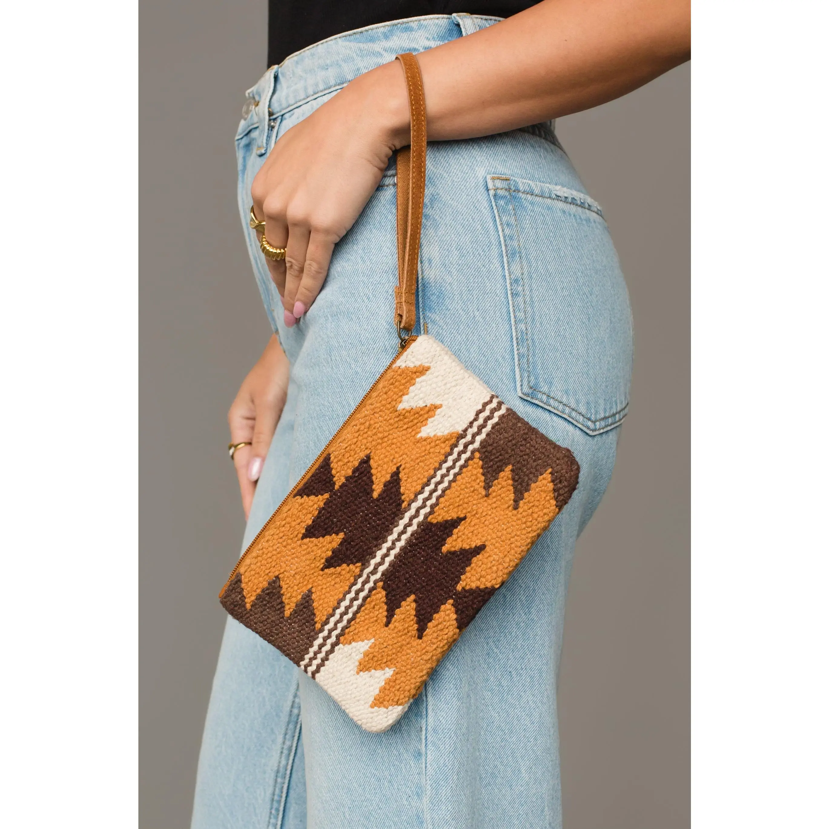 Camel, Brown & Cream Western Wristlet