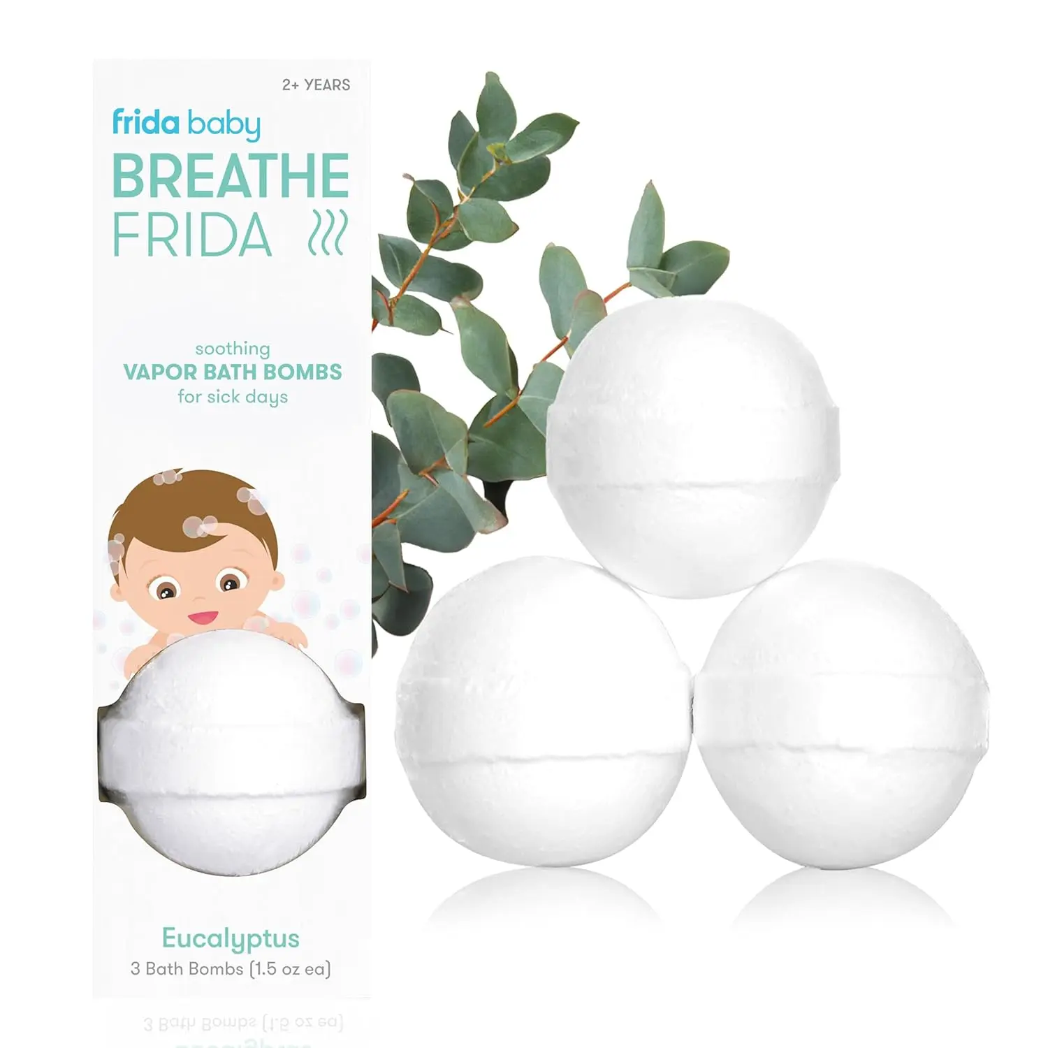 Frida Baby Breathe Frida Soothing Eucalyptus Vapor Bath Bombs for Toddlers Kids 3 Count Aromatherapy Bath Fizzies