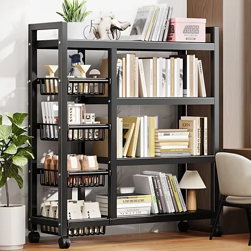 4-Tier Multi-Purpose Utility Storage Cart with Side Baskets, Portable Rolling Rack on Wheels for Bathroom, Living Room, Plant Display