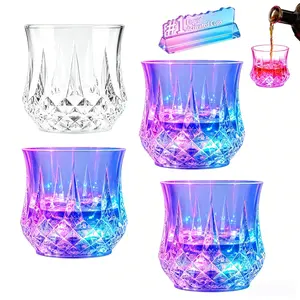 Liquid Activated LED Cups Multicolor Flashing Crystal Cups Drinking Glasses Set Acrylic Light up Flash Shot Glasses for Party Bar Disco Decor Old Fashioned Wine Shot Beer Water(2/4/6pcs)
