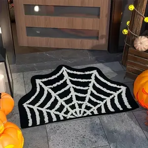 Halloween Decoration Bat Shaped Bathroom Rug Black Non Slip Floor Mat for Living Room Halloween Indoor Decor Carpet Prop