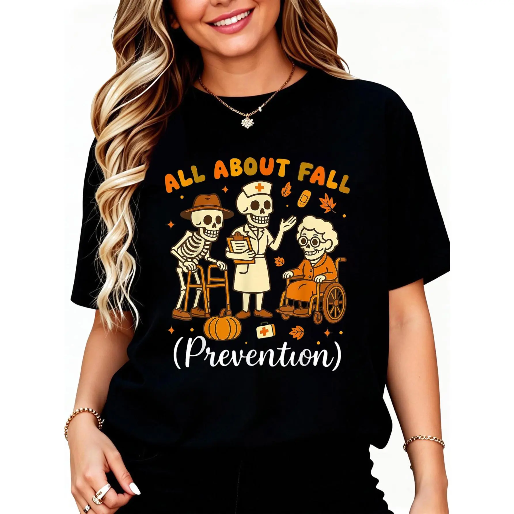 Women's All About Fall Prevention Halloween Nurse Physical Therapy T-Shirt Cotton Clothing Streetwear