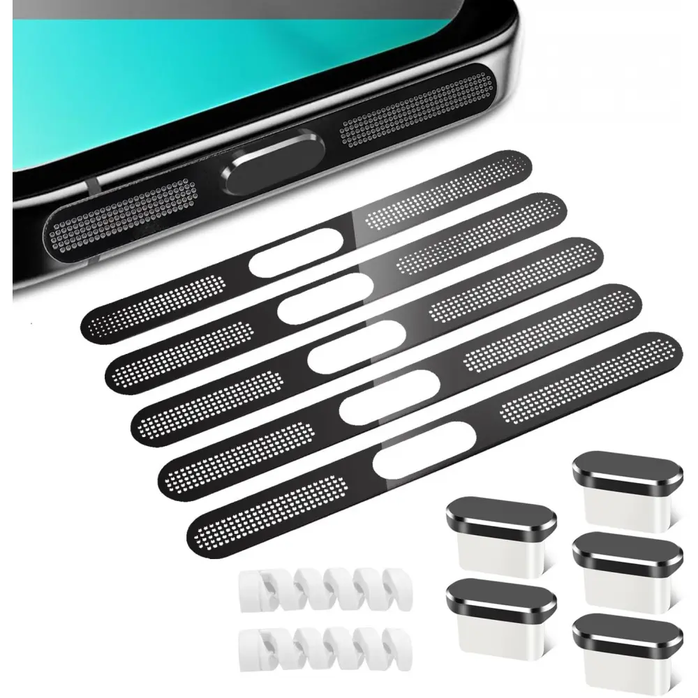 5PACK Speaker Dust Cover for iPhone 16, USB C Dust Plug Type C Port Cover Charging Port Cover Speaker Mesh Cover for iPhone 16/16 Plus/16 Pro/16 Pro Max/iPhone 15/15 Pro/15Pro Max/Plus (Black)