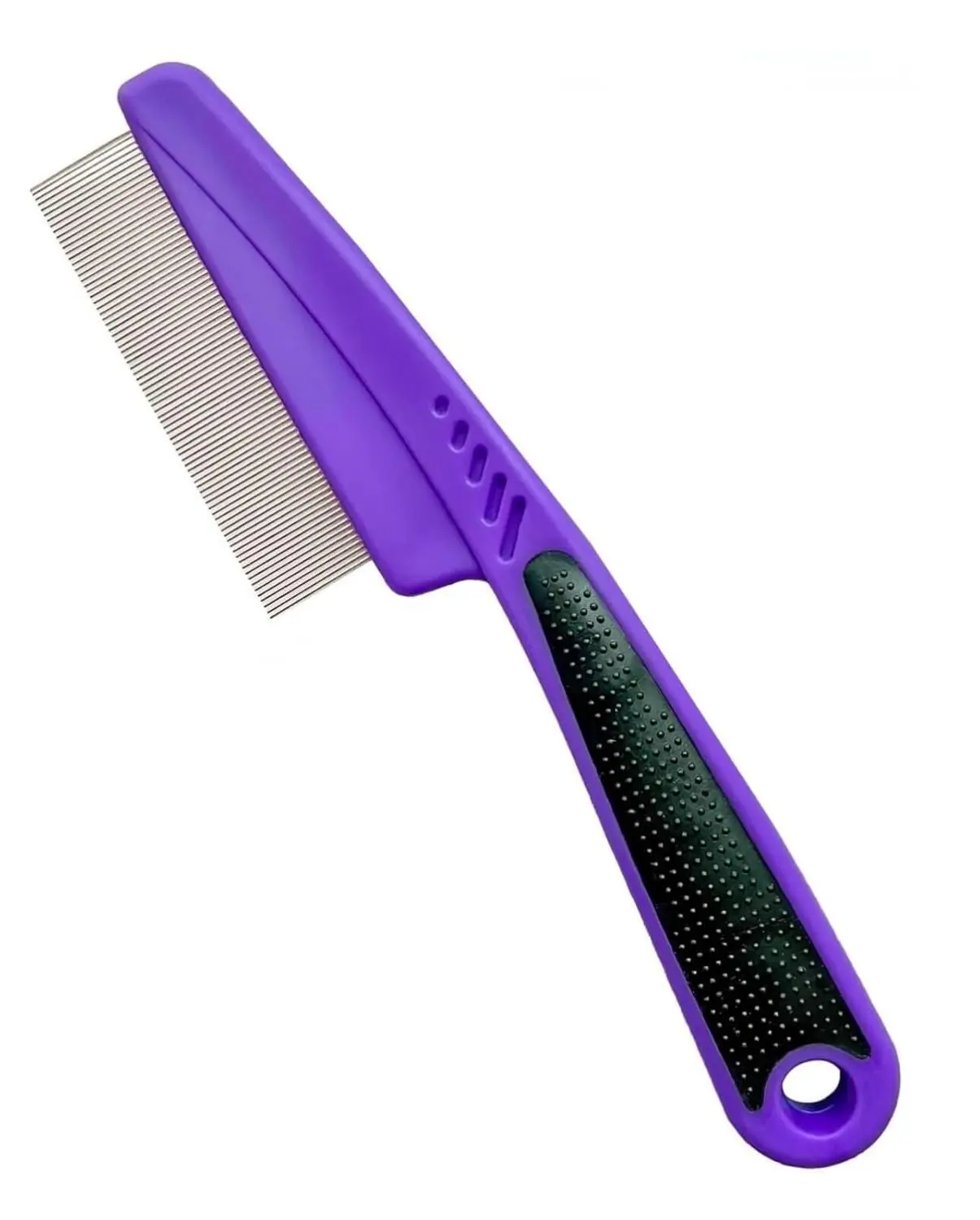 Purple Pet Fleacomb for Dogs & Cats, Anti-Slip Rubber Handle, 3/4-Inch-Long Fine Metal Teeth, Removes Ticks & Dandruff Flakes for Healthy Grooming, Supports Small Animal Flea & Tick Combs