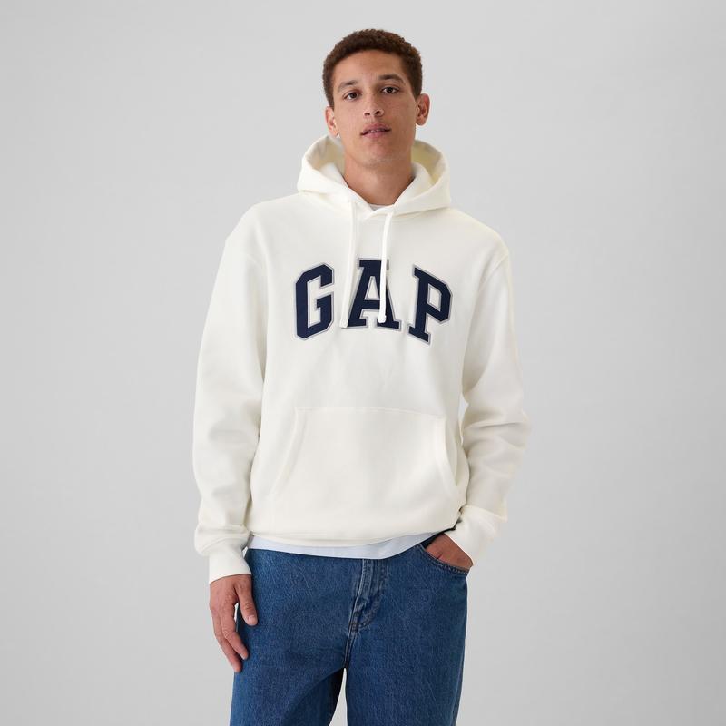 GAP Men's VintageSoft Arch Logo Hoodie Soft Brushed Sweatshirt Stylish Lounge Relaxed Fit 77% Cotton 23% Polyester Double-Layered Hood Drawcords Front Kanga Pocket