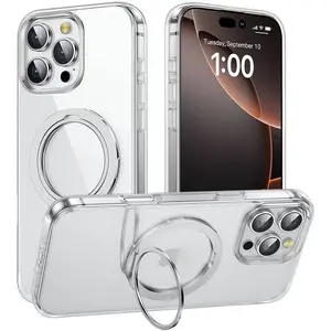 Phone cases for iPhone 17 Pro Max iPhone 16 15 14 13 Pro Max with Stand Phone case ,Military Drop Protection,Compatible with MagSafe,Anti-Yellowing Build in Kickstand,Phone Clear case for iphone 17 Pro Max