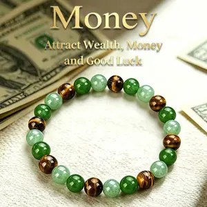 Petralune wealth bracelet featuring natural Dongling jade, green quartz, and tiger’s eye—a lucky bracelet that attracts wealth, prosperity, and abundance; a blue friendship beaded protective bracelet, ideal for gifting.