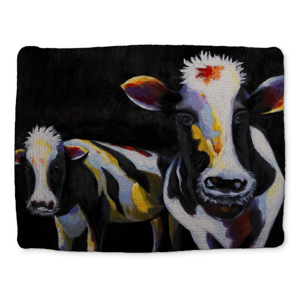 360 stand Polyester Contemporary White Braided Placemat, 14x18 in, with 2 Funny Cows - Kitchen Tableware, Home Decor Accessory (CBPM1418S3YGN6), Decorative Coaster, Rectangular, Adds Humor And Charm, Animal Lovers