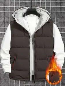 Men's Lightweight Windproof Softshell Hooded Vest Gilet, Casual Sleeveless Waterproof Multi-Pocket Warmth, Zipper Design for Travel & Outdoor Activities