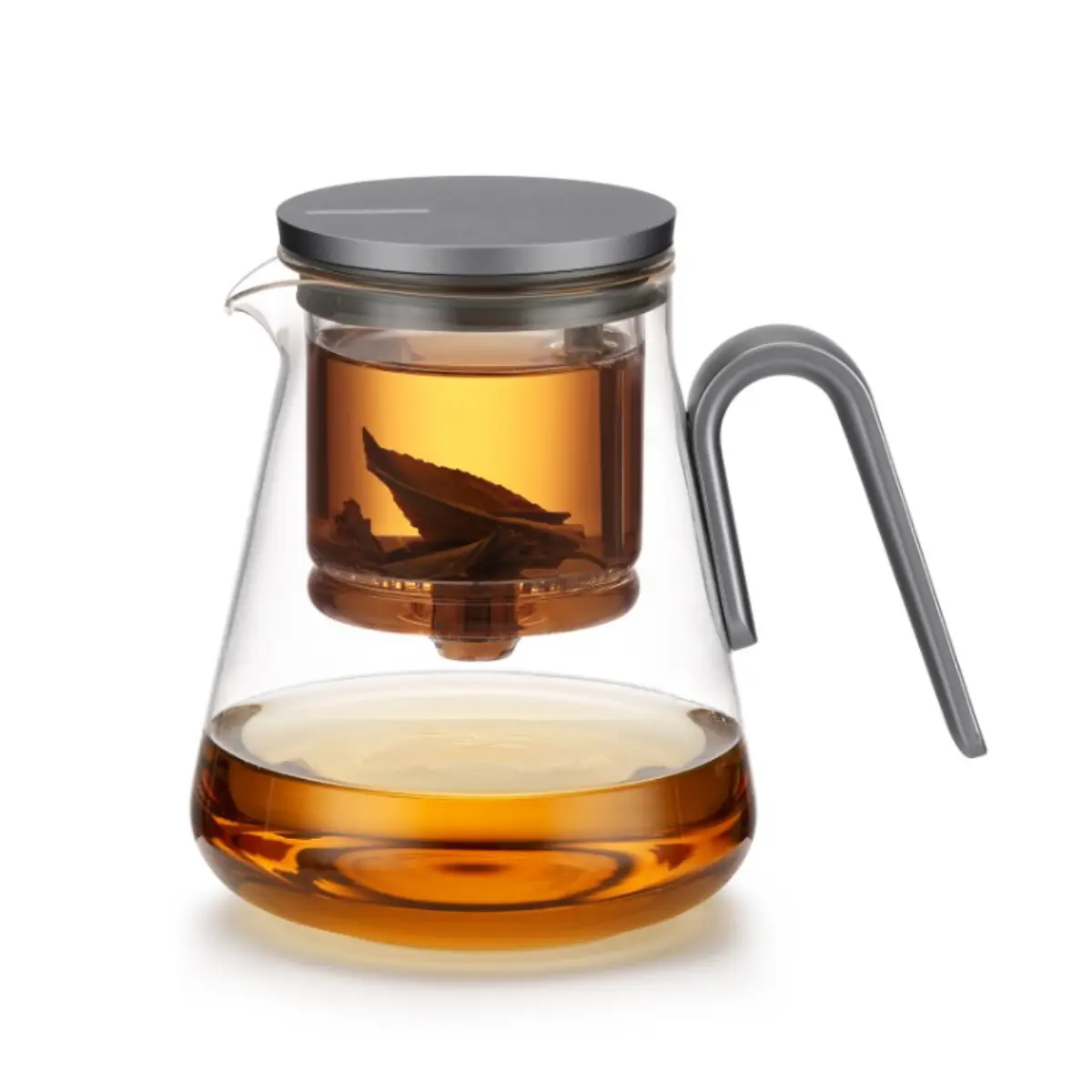 800mL Heat-Resistant Borosilicate Magnetic Glass Teapot with Infuser, Magnetic Switch, Aluminum Alloy Gunmetal Black Body, Biomimetic Eagle Beak Spout for Drip-Free Pouring, Loose Leaf Tea Brewer for Home, Ideal for Gifting, Aluminum Alloy Lid, 500-1,000