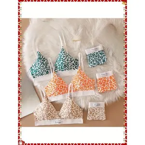 [Leopard Print Seamless Bra] 3sets Leopard Print Seamless Underwire Bra - Adjustable Straps Women's Lingerie Set Fabric Womenswear Cute Multicolor