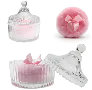 2 Pcs Large Body Powder Puff and Container Powder Container with Puff Powder Puff Crystal Container Soft Washable Reusable Velour Face Body Glitter Powder Puff Wet Dry Makeup (Pink)