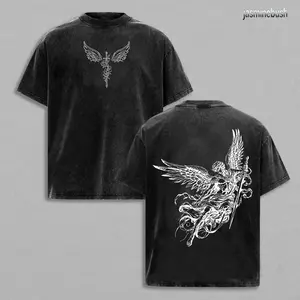 Archangel Michael Oversized Tee: Vintage Washed Heavy Cotton Angel Warrior Shirt