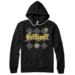Personalized Harry Potter Hufflepuff Plaid Chest Logo Pullover Hoodie