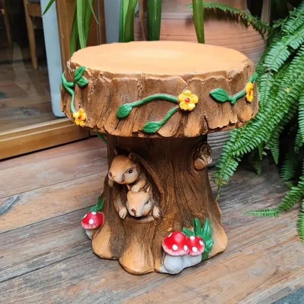 Resin Squirrel Garden Chair, 12.6" Unique Decorative Accent Chair for Indoor Outdoor Backyard, Patio, Terrace and Home Decor