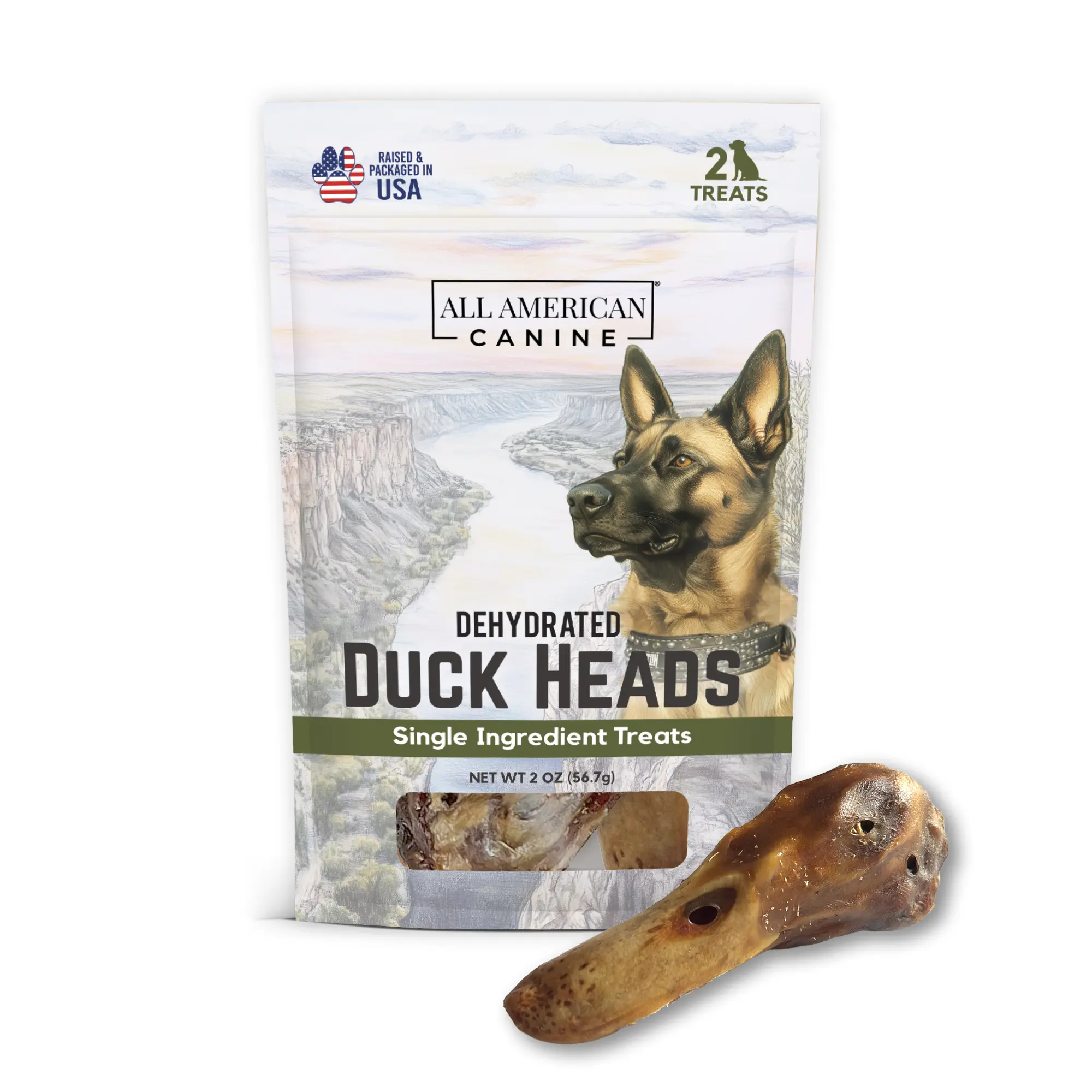 Duck Heads High Value Dental Treat - 2 Natural Single Ingredient Chewy Digestible Low Fat Dehydrated Dog Treats