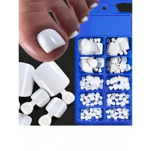 100 Pieces Glossy White Press-On Toenails – 12 Sizes