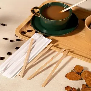 50pcs Disposable Wooden Coffee Stirrers Hot Cold Drinking Stir Beverage Sticks