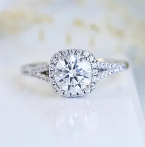 Janefashions 1.5ct Round Cut Square Halo VVS1 Moissanite Engagement Wedding Ring Diamond Simulant Ring Sterling Silver Size 4.5-9 S17C