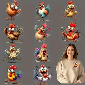 12pcs/set Funny DIY Chicken Designs for DTF Transfer Stickers, Washable Vinyl Heat Transfer Designs for Easy Application on T-Shirts, Masks, Jeans, And Backpacks