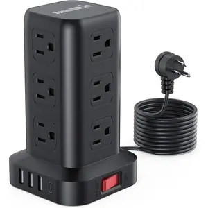 Extension Cord with Multiple Outlets,  Surge Protector Power Strip Tower, 10FT Outlet Extender with 12 AC Outlets 4 USB, Power Strip with USB Ports for  Office Dorm Room,Overload Protection
