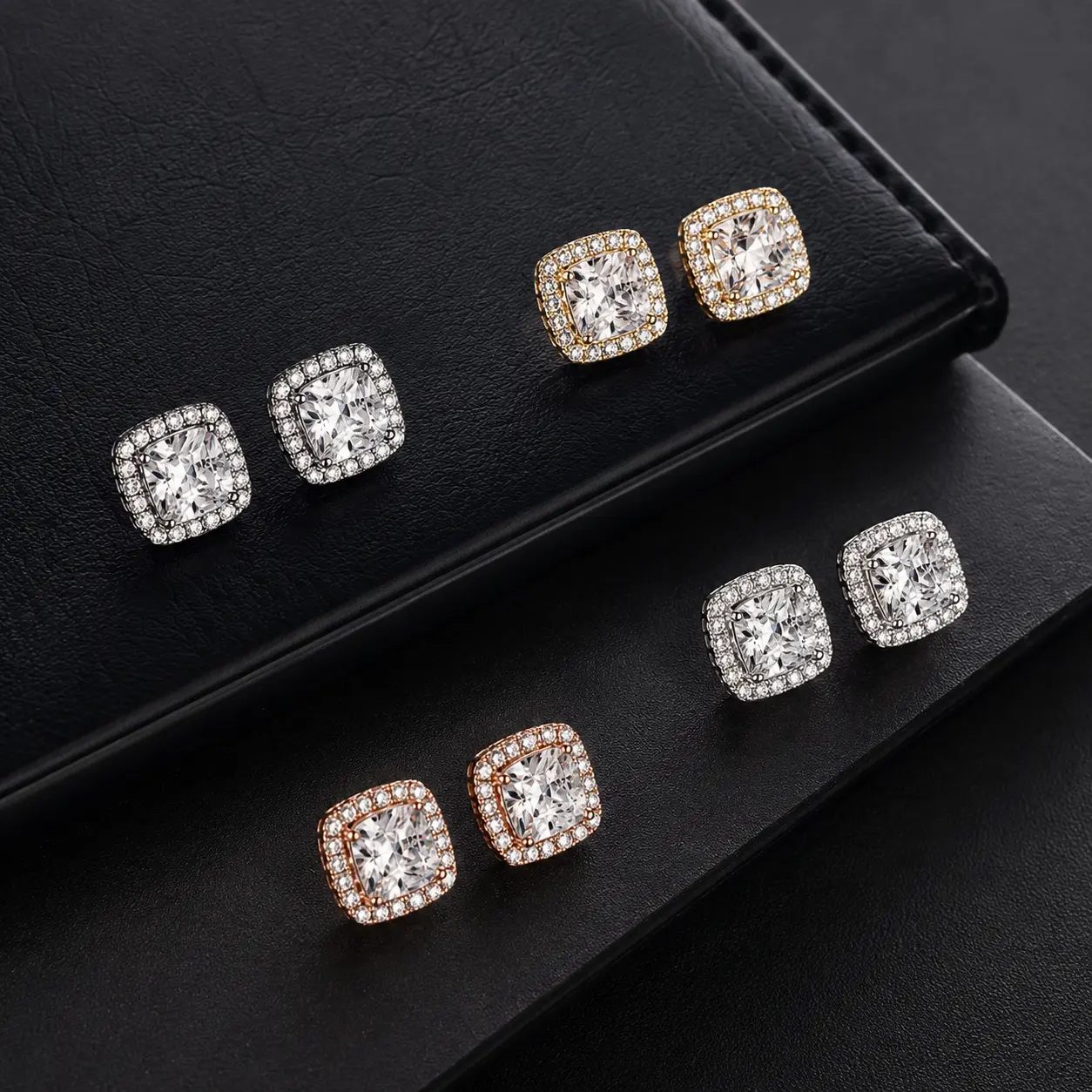 4 Pairs Magnetic Earrings for Men with Cubic Zirconia, Stainless Steel Clip On Fake Earrings Non Pierced Magnet Nose Stud Piercings for Women, 8/10MM Simulated Diamond