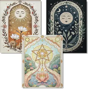 Vintage Tarot Style Diamond Art - Sun Moon Star Design, Full Round Drill Rhinestone Painting, Mystic Decor
