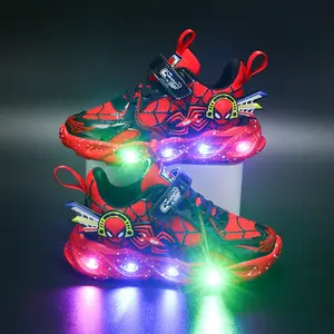 SHUJUAN Spider Pattern LED Children's Sports Shoes, Nighttime Illumination, Stylish and Attention-Grabbing, Breathable and Non-Slip Athletic Shoes, Suitable for All Seasons, Ideal for Boys and Girls Aged 1-6