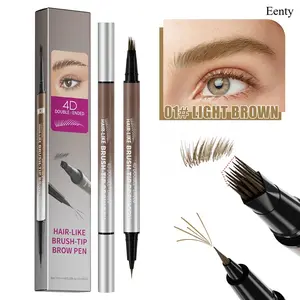 Eyebrow Pencils for Women, Eenty 4D Dual-Ended Brow Pen, Angled Square Tip + Ultra-Fine Brush Tip, Waterproof Smudge-Proof, Natural Hair-Like Strokes, Brown (Light Brown)