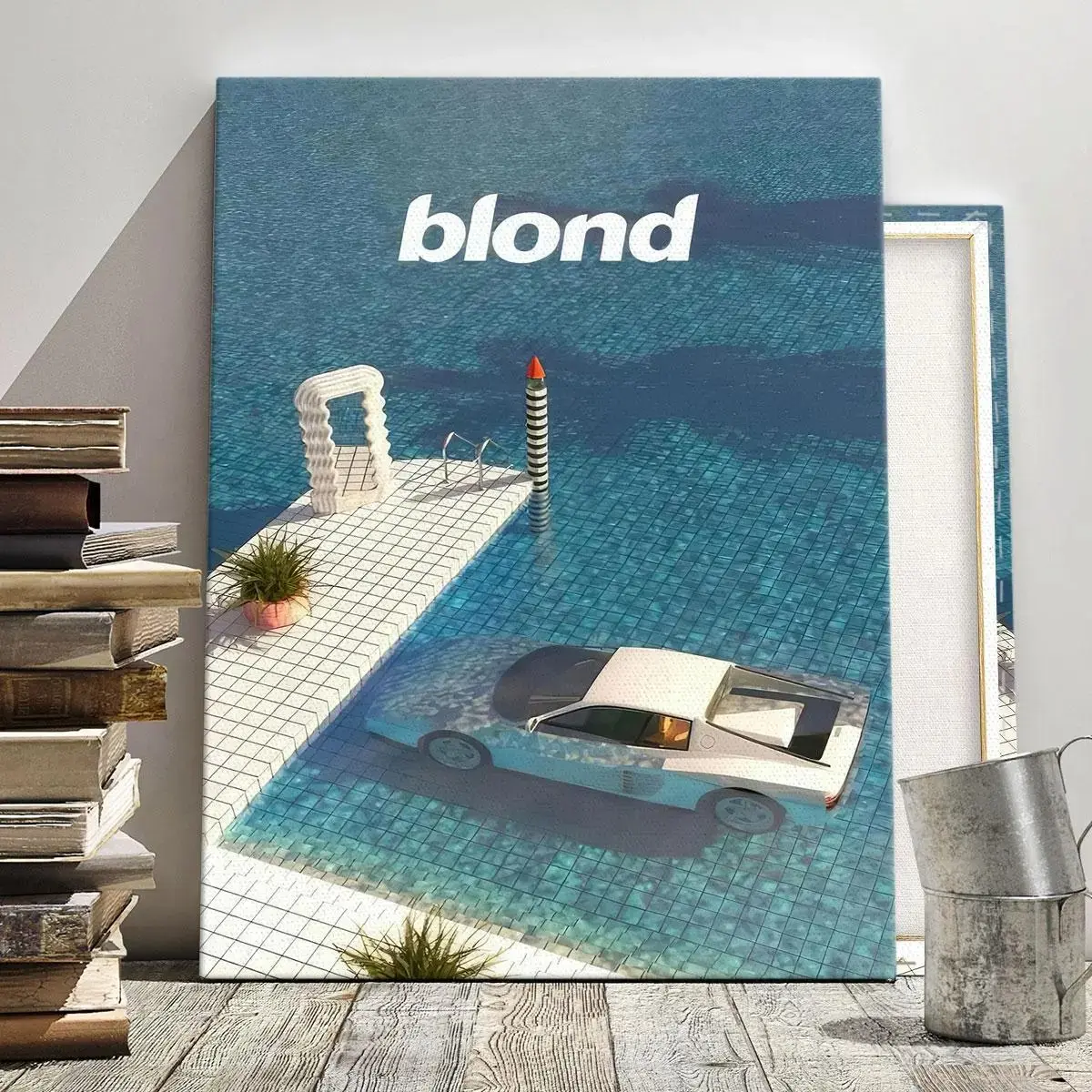 Modern Synthetic Wave Poolside Car Wall Art Print, Blonde Aesthetic Canvas Poster, Vaporwave Style Home Decor, for Living Room, Bedroom, Office