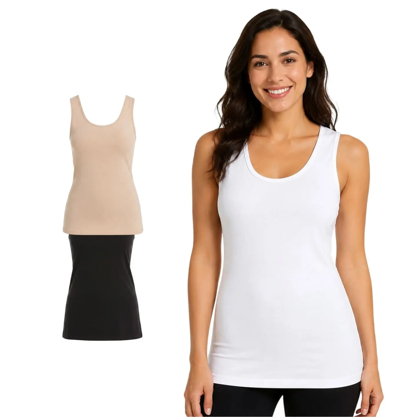 2 Pack Women's Cotton Modal Knit Tank Top Slim Fit Scoop Neck Premium Cotton Blend Basic Layering Top Simple Cotton Workout Causal High Stretch Breathable Tank Undershirt for Women Athletic Yoga Summer Tops Activewear Stretchy Basic Tee