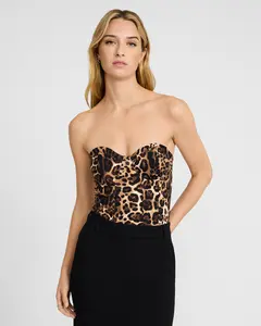 Express Body Contour High Compression Leopard Strapless Corset Bodysuit