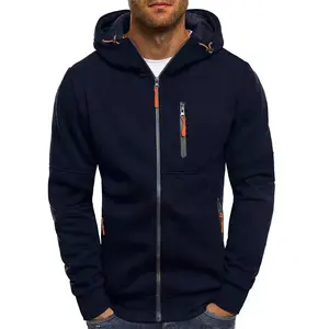 Men's Casual Zip Up Hoodie With Zipper Pockets For Spring Fall Fitness Running
